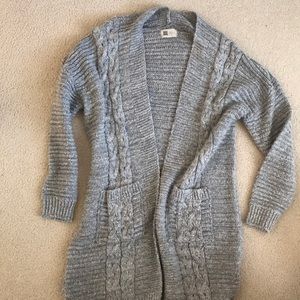 Long gray knit cardigan